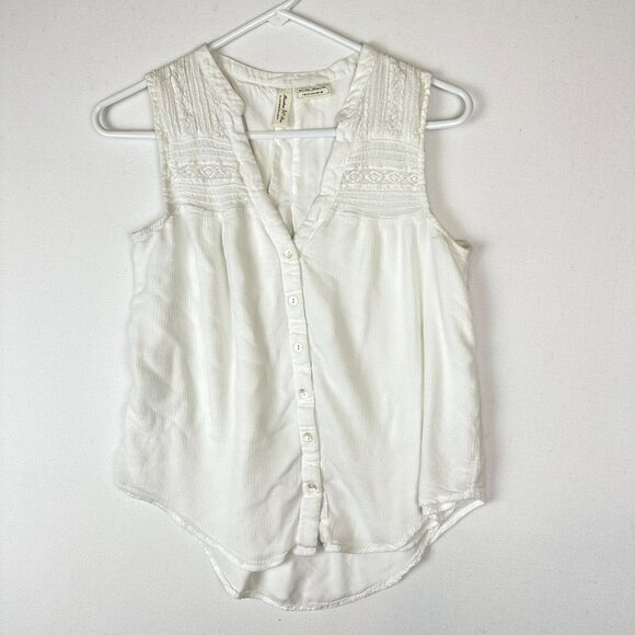Meadow & Rue Anthropologie Button down Tank White Boho Cottagecore - Picture 1 of 8